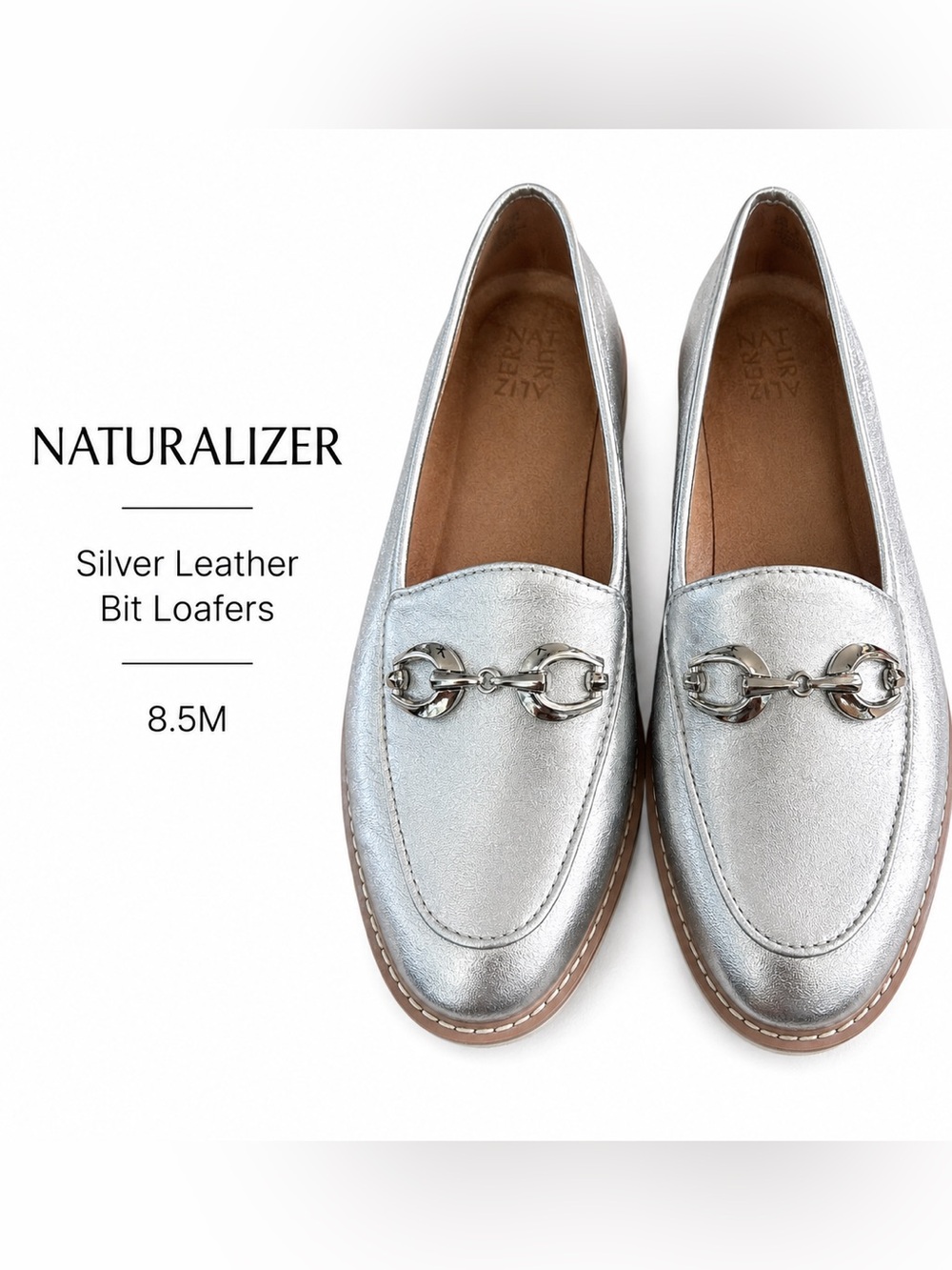 Naturalizer Adiline Silver Leather Bit Loafers Comfort Shoes 8.5M